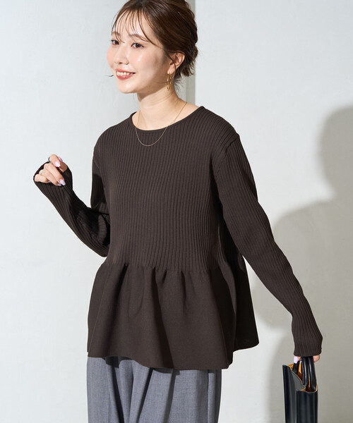 FREAK'S STORE（フリークスストア）の「限定展開　ウォッシャブル ペプラム ニット プルオーバー（ニット/セーター・レディース・ネイビー/ブラウン/ブラック/コーラルピンク/ナチュラル/ブルー・ﾌﾘ-）」の8枚目の写真