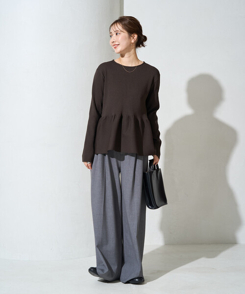 FREAK'S STORE（フリークスストア）の「限定展開　ウォッシャブル ペプラム ニット プルオーバー（ニット/セーター・レディース・ネイビー/ブラウン/ブラック/コーラルピンク/ナチュラル/ブルー・ﾌﾘ-）」の9枚目の写真