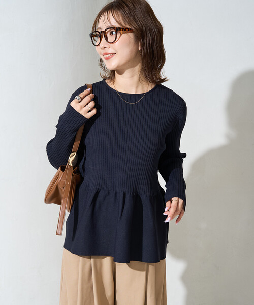 FREAK'S STORE（フリークスストア）の「限定展開　ウォッシャブル ペプラム ニット プルオーバー（ニット/セーター・レディース・ネイビー/ブラウン/ブラック/コーラルピンク/ナチュラル/ブルー・ﾌﾘ-）」の12枚目の写真