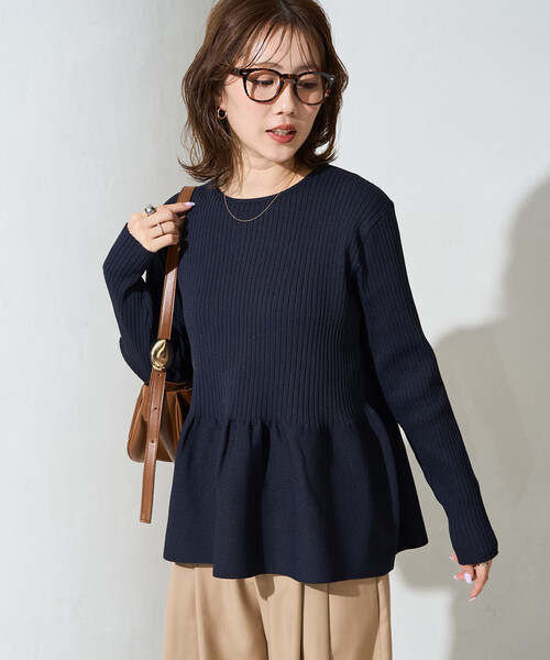 FREAK'S STORE（フリークスストア）の「限定展開　ウォッシャブル ペプラム ニット プルオーバー（ニット/セーター・レディース・ネイビー/ブラウン/ブラック/コーラルピンク/ナチュラル/ブルー・ﾌﾘ-）」の14枚目の写真