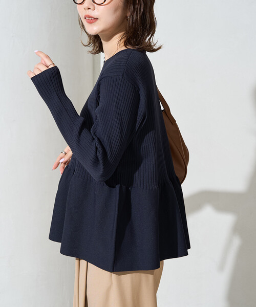FREAK'S STORE（フリークスストア）の「限定展開　ウォッシャブル ペプラム ニット プルオーバー（ニット/セーター・レディース・ネイビー/ブラウン/ブラック/コーラルピンク/ナチュラル/ブルー・ﾌﾘ-）」の15枚目の写真
