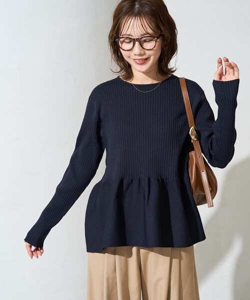 FREAK'S STORE（フリークスストア）の「限定展開　ウォッシャブル ペプラム ニット プルオーバー（ニット/セーター・レディース・ネイビー/ブラウン/ブラック/コーラルピンク/ナチュラル/ブルー・ﾌﾘ-）」の17枚目の写真