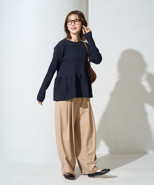 FREAK'S STORE（フリークスストア）の「限定展開　ウォッシャブル ペプラム ニット プルオーバー（ニット/セーター・レディース・ネイビー/ブラウン/ブラック/コーラルピンク/ナチュラル/ブルー・ﾌﾘ-）」の18枚目の写真
