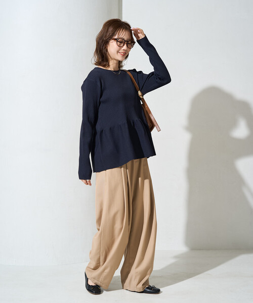 FREAK'S STORE（フリークスストア）の「限定展開　ウォッシャブル ペプラム ニット プルオーバー（ニット/セーター・レディース・ネイビー/ブラウン/ブラック/コーラルピンク/ナチュラル/ブルー・ﾌﾘ-）」の19枚目の写真