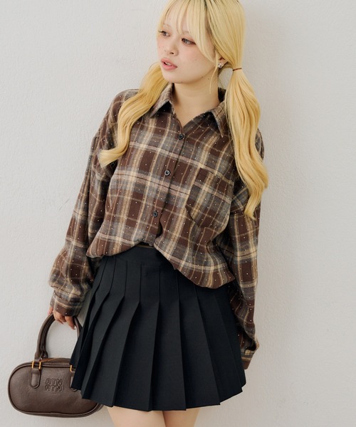 continuer de NICE CLAUP(コンティニューデナイスクラップ)の「チェックキラキラシャツ(シャツ/ブラウス・レディース・ブラック/ネイビー/ブラウン・FREE)」の16枚目の写真