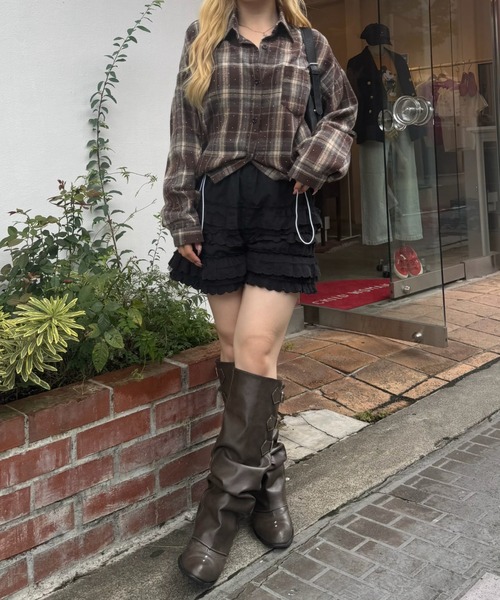 continuer de NICE CLAUP(コンティニューデナイスクラップ)の「チェックキラキラシャツ(シャツ/ブラウス・レディース・ブラック/ネイビー/ブラウン・FREE)」の18枚目の写真