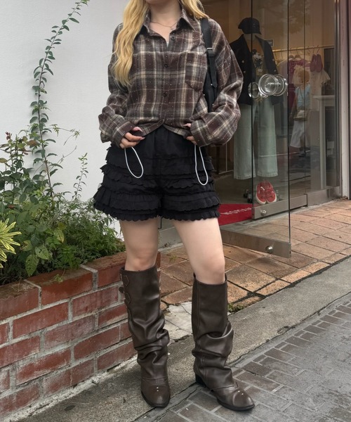 continuer de NICE CLAUP(コンティニューデナイスクラップ)の「チェックキラキラシャツ(シャツ/ブラウス・レディース・ブラック/ネイビー/ブラウン・FREE)」の19枚目の写真