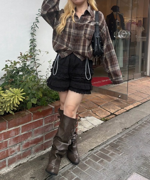 continuer de NICE CLAUP(コンティニューデナイスクラップ)の「チェックキラキラシャツ(シャツ/ブラウス・レディース・ブラック/ネイビー/ブラウン・FREE)」の17枚目の写真