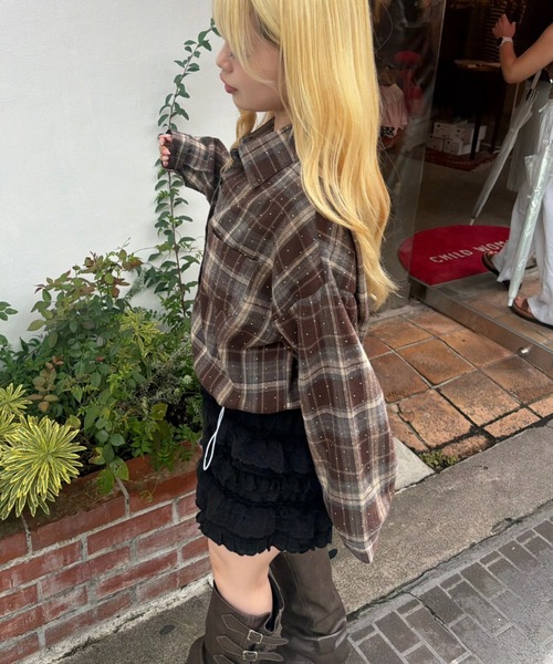 continuer de NICE CLAUP(コンティニューデナイスクラップ)の「チェックキラキラシャツ(シャツ/ブラウス・レディース・ブラック/ネイビー/ブラウン・FREE)」の20枚目の写真