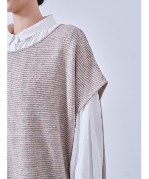 Sew loop(ソーループ)の「ニット風カットソー大きなチュニックベスト(ベスト・レディース・オートミール/アイボリー/ネイビー・FREE)」の12枚目の写真