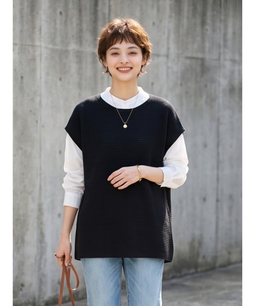 Sew loop(ソーループ)の「ニット風カットソー大きなチュニックベスト(ベスト・レディース・オートミール/アイボリー/ネイビー・FREE)」の18枚目の写真