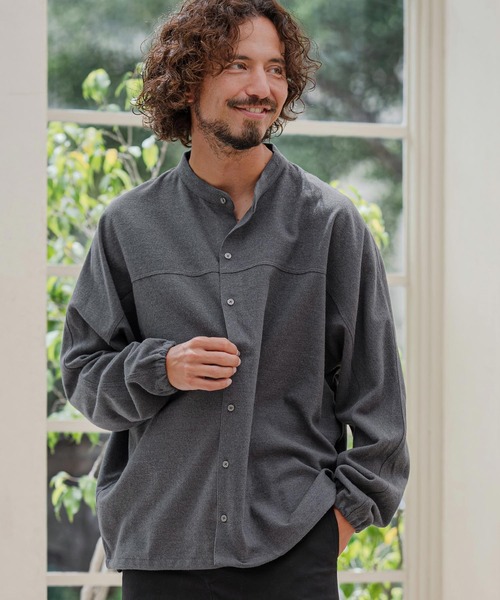 CAMBIO(カンビオ)の「ms6645-Band Collar Dolman Sleeve Shirt バンドカラーシャツ(A75626cmb)(シャツ/ブラウス・メンズ・グレー/チャコール/ブラック・L/M/S)」の3枚目の写真