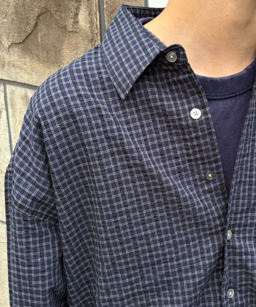 Never mind the XU / Chikashitsu+(ネバーマインド ザ エックスユー / チカシツプラス)の「【Chikashitsu +】relax check shirt (2color) / 【チカシツプラス】リラックス長袖チェックシャツ(シャツ/ブラウス・メンズ・ネイビー/ブラック・ONE SIZE)」の15枚目の写真