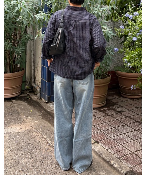 Never mind the XU / Chikashitsu+(ネバーマインド ザ エックスユー / チカシツプラス)の「【Chikashitsu +】relax check shirt (2color) / 【チカシツプラス】リラックス長袖チェックシャツ(シャツ/ブラウス・メンズ・ネイビー/ブラック・ONE SIZE)」の14枚目の写真