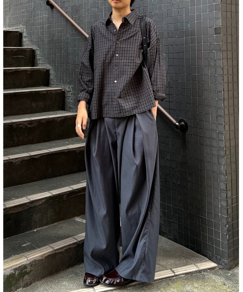 Never mind the XU / Chikashitsu+(ネバーマインド ザ エックスユー / チカシツプラス)の「【Chikashitsu +】relax check shirt (2color) / 【チカシツプラス】リラックス長袖チェックシャツ(シャツ/ブラウス・メンズ・ネイビー/ブラック・ONE SIZE)」の6枚目の写真
