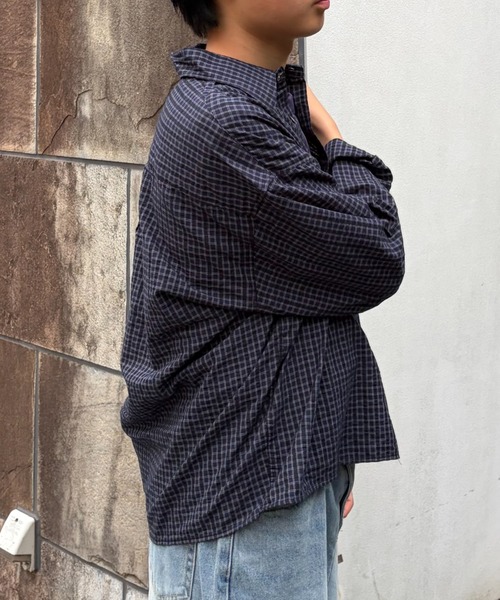 Never mind the XU / Chikashitsu+(ネバーマインド ザ エックスユー / チカシツプラス)の「【Chikashitsu +】relax check shirt (2color) / 【チカシツプラス】リラックス長袖チェックシャツ(シャツ/ブラウス・メンズ・ネイビー/ブラック・ONE SIZE)」の10枚目の写真