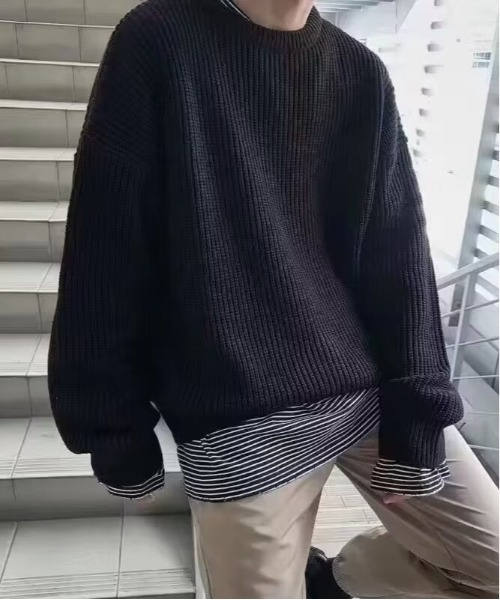 DOUBLE STEAL(ダブルスティール)の「DSローゲージルーズニット(ニット/セーター・メンズ・ブラウン/グリーン/ライム/カーキ/ブルー/サックスブルー/グレー/杢グレー/ホワイト/ブラック/オレンジ/イエロー/レッド/ピンク・MEDIUM/LARGE/X-LARGE)」の3枚目の写真
