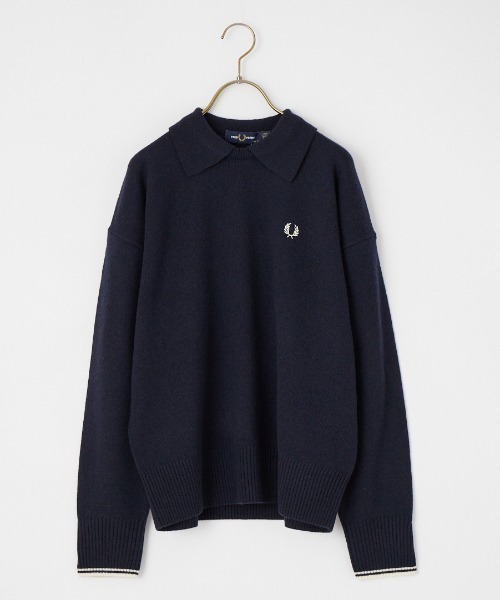 FRED PERRY（フレッドペリー）の「【WEB限定】[FRED PERRY/フレッドペリー] レイヤードカラー ニットプルオーバー（ニット/セーター・レディース・ネイビー/キナリ・10）」の2枚目の写真