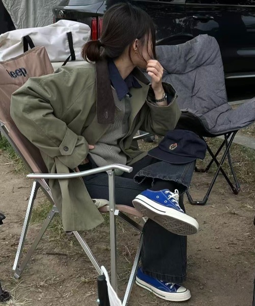 FAVORITO(ファヴォリート)の「襟付きリラックストレンチコート(その他アウター・レディース・グリーン・F)」の13枚目の写真