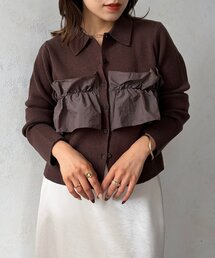 フリルドッキング襟付きニット
