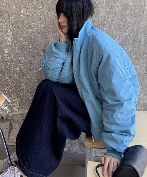 AsheKsha(アシクシャ)の「【ボリューム】ショート丈 中綿ボマーブルゾン ジップアップ ルーズシルエット レディース(ブルゾン・レディース・ブルー・M)」の14枚目の写真