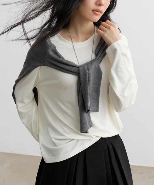 JOCOSA(ジョコサ)の「リネン混 やわらか長袖トップス(Tシャツ/カットソー・レディース・ブルー/チャコールグレー/アイボリー/ベージュ・FREE)」の19枚目の写真