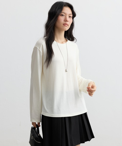 JOCOSA(ジョコサ)の「リネン混 やわらか長袖トップス(Tシャツ/カットソー・レディース・ブルー/チャコールグレー/アイボリー/ベージュ・FREE)」の18枚目の写真