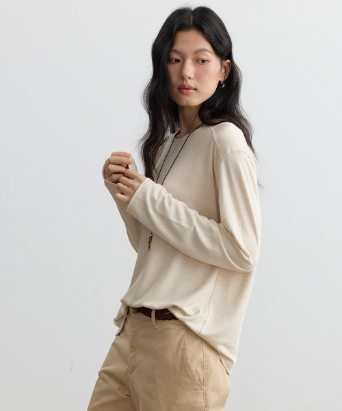 JOCOSA(ジョコサ)の「リネン混 やわらか長袖トップス(Tシャツ/カットソー・レディース・ブルー/チャコールグレー/アイボリー/ベージュ・FREE)」の5枚目の写真