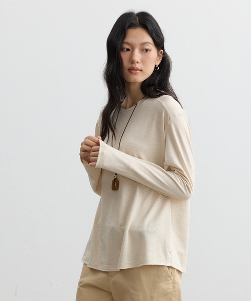 JOCOSA(ジョコサ)の「リネン混 やわらか長袖トップス(Tシャツ/カットソー・レディース・ブルー/チャコールグレー/アイボリー/ベージュ・FREE)」の10枚目の写真