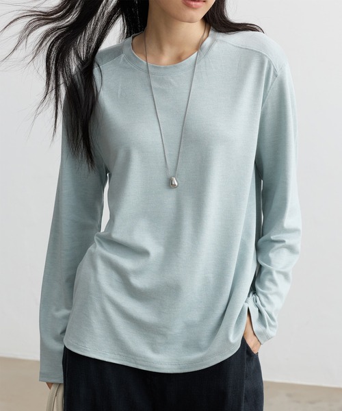 JOCOSA(ジョコサ)の「リネン混 やわらか長袖トップス(Tシャツ/カットソー・レディース・ブルー/チャコールグレー/アイボリー/ベージュ・FREE)」の13枚目の写真