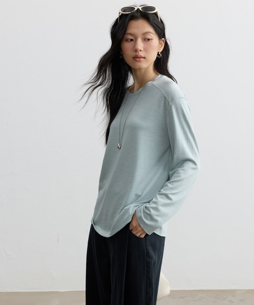 JOCOSA(ジョコサ)の「リネン混 やわらか長袖トップス(Tシャツ/カットソー・レディース・ブルー/チャコールグレー/アイボリー/ベージュ・FREE)」の14枚目の写真
