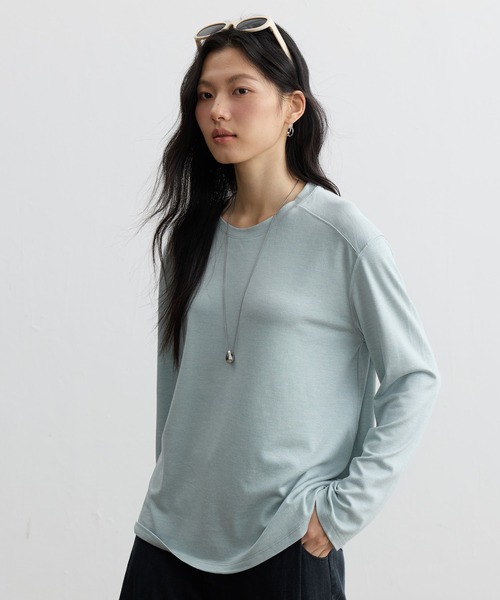 JOCOSA(ジョコサ)の「リネン混 やわらか長袖トップス(Tシャツ/カットソー・レディース・ブルー/チャコールグレー/アイボリー/ベージュ・FREE)」の15枚目の写真