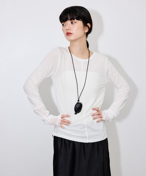 ADAM ET ROPE'(アダムエロペ)の「【サステナブル】エアリーシアーカフスカットソー(Tシャツ/カットソー・レディース・ホワイト/ベージュ/サックスブルー/ブラック・FREE)」の2枚目の写真