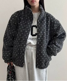 ドット柄ボアスタンドカラー裾ドロストブルゾン