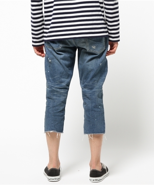 HYSTERIC GLAMOURダメージ加工デニムクロップドイージーPT HYSTERIC GLAMOUR（ヒステリックグラマー）の「COR加工デニム