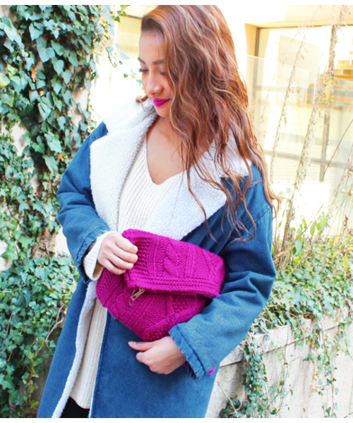 Chille anap（チルアナップ）の「ケーブルニットクラッチバッグ（クラッチバッグ・レディース・ブラック/グレー/ピンク/ホワイト・FREE）」の4枚目の写真