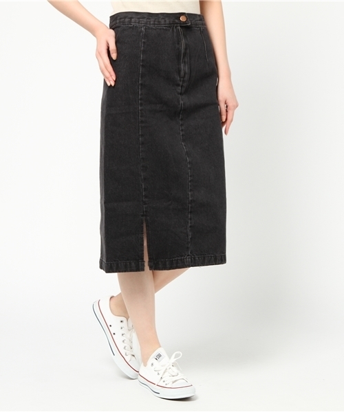 Re Edit リエディ の リエディ ミディアム丈デニムスリットスカート ボトムス スカート 膝丈 ミモレ丈 51 65cm デニムスカート Wear