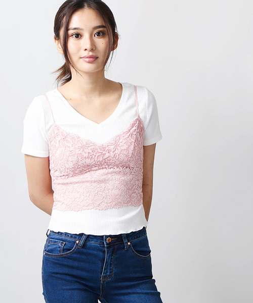 WEGO（ウィゴー）の「WEGO/カップインレースビスチェ（キャミソール・レディース・パープル/ブラック/オフホワイト/ピンク/マスタード/ピンク系その他/ターコイズブルー・FREE）」の6枚目の写真