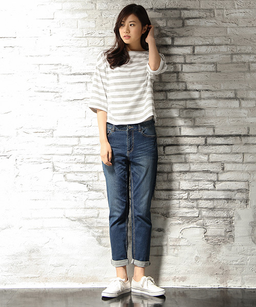 Honeys（ハニーズ）の「ワイドスリーブＴシャツ（Tシャツ/カットソー・レディース・ネイビー/ホワイト×ネイビー/ブラック/ホワイト系その他/オフホワイト/ホワイト系その他2/杢グレー/ホワイト×グレー・M/LL/L）」の16枚目の写真