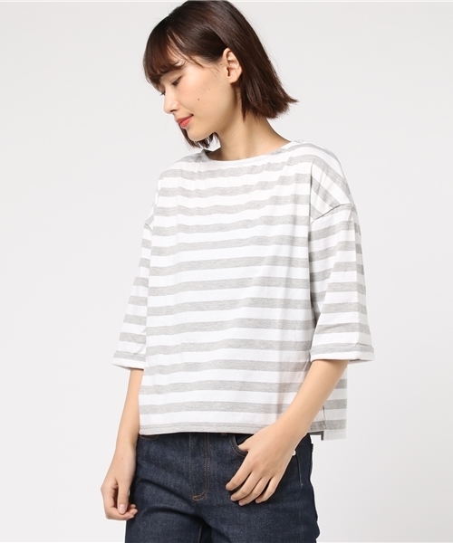 Honeys（ハニーズ）の「ワイドスリーブＴシャツ（Tシャツ/カットソー・レディース・ネイビー/ホワイト×ネイビー/ブラック/ホワイト系その他/オフホワイト/ホワイト系その他2/杢グレー/ホワイト×グレー・M/LL/L）」の3枚目の写真