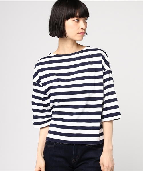 Honeys（ハニーズ）の「ワイドスリーブＴシャツ（Tシャツ/カットソー・レディース・ネイビー/ホワイト×ネイビー/ブラック/ホワイト系その他/オフホワイト/ホワイト系その他2/杢グレー/ホワイト×グレー・M/LL/L）」の5枚目の写真