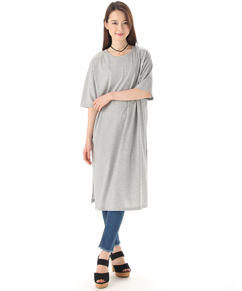 Honeys（ハニーズ）の「Ｔシャツワンピース（ワンピース・レディース・ブラック/カーキ/オレンジ/オフホワイト/杢グレー・L/M）」の4枚目の写真