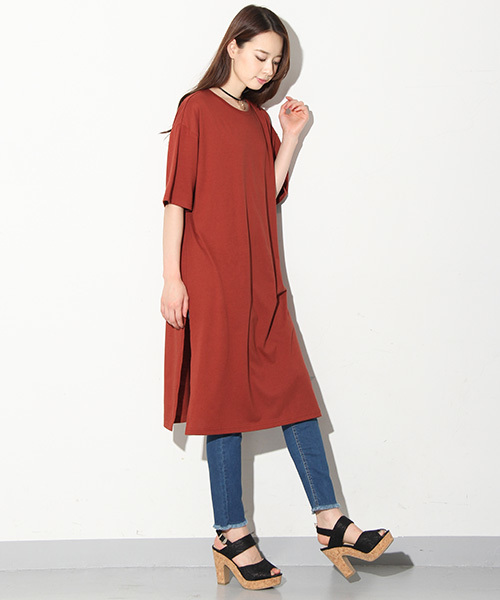 Honeys（ハニーズ）の「Ｔシャツワンピース（ワンピース・レディース・ブラック/カーキ/オレンジ/オフホワイト/杢グレー・L/M）」の5枚目の写真