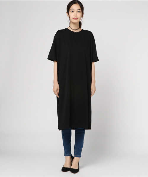 Honeys（ハニーズ）の「Ｔシャツワンピース（ワンピース・レディース・ブラック/カーキ/オレンジ/オフホワイト/杢グレー・L/M）」の6枚目の写真