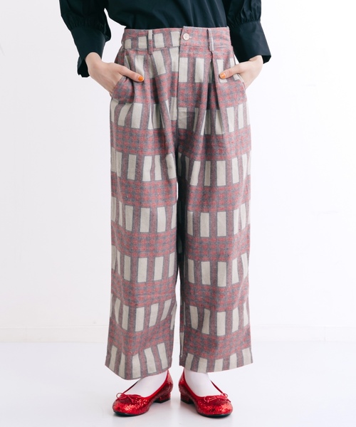 MERLOT(メルロー)の「ピラーチェック柄ワイドタックパンツ7074(その他パンツ・レディース・レッド/ブラウン/グレー・FREE)」の1枚目の写真