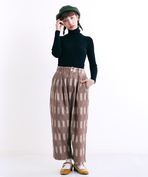MERLOT(メルロー)の「ピラーチェック柄ワイドタックパンツ7074(その他パンツ・レディース・レッド/ブラウン/グレー・FREE)」の8枚目の写真