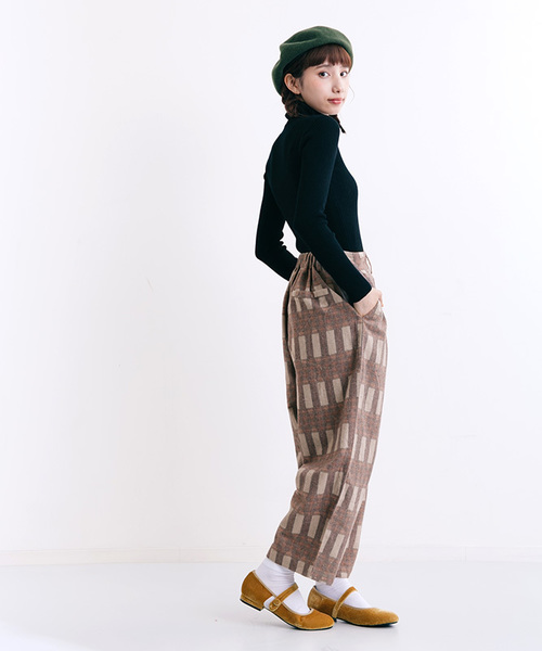 MERLOT(メルロー)の「ピラーチェック柄ワイドタックパンツ7074(その他パンツ・レディース・レッド/ブラウン/グレー・FREE)」の5枚目の写真