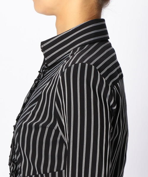 NARACAMICIE（ナラカミーチェ）の「ストライプフロントフリルシャツ（シャツ/ブラウス・レディース・ホワイト/ブラック/ブラック×ホワイト・MEDIUM/LARGE/SMALL/XXX-LARGE）」の8枚目の写真