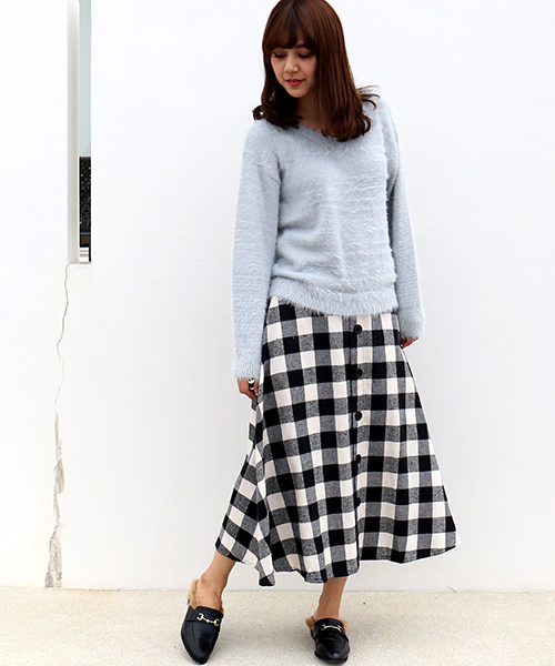 CHARM BERRY TIC（チャームベリーチック）の「ブロックチェックスカート（スカート・レディース・ブラック/ネイビー・M/L）」の4枚目の写真