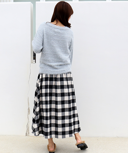 CHARM BERRY TIC（チャームベリーチック）の「ブロックチェックスカート（スカート・レディース・ブラック/ネイビー・M/L）」の6枚目の写真